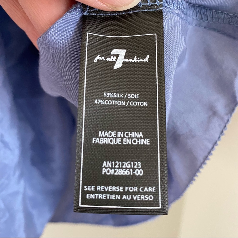 7 FOR ALL MANKIND Silk Off Shoulder Smock Top Blue Size XS Bohemian Cottagecore - Picture 9 of 14